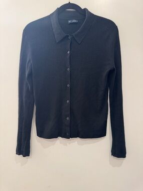 GAP Black Ribbed Button-Up Cardigan Sweater